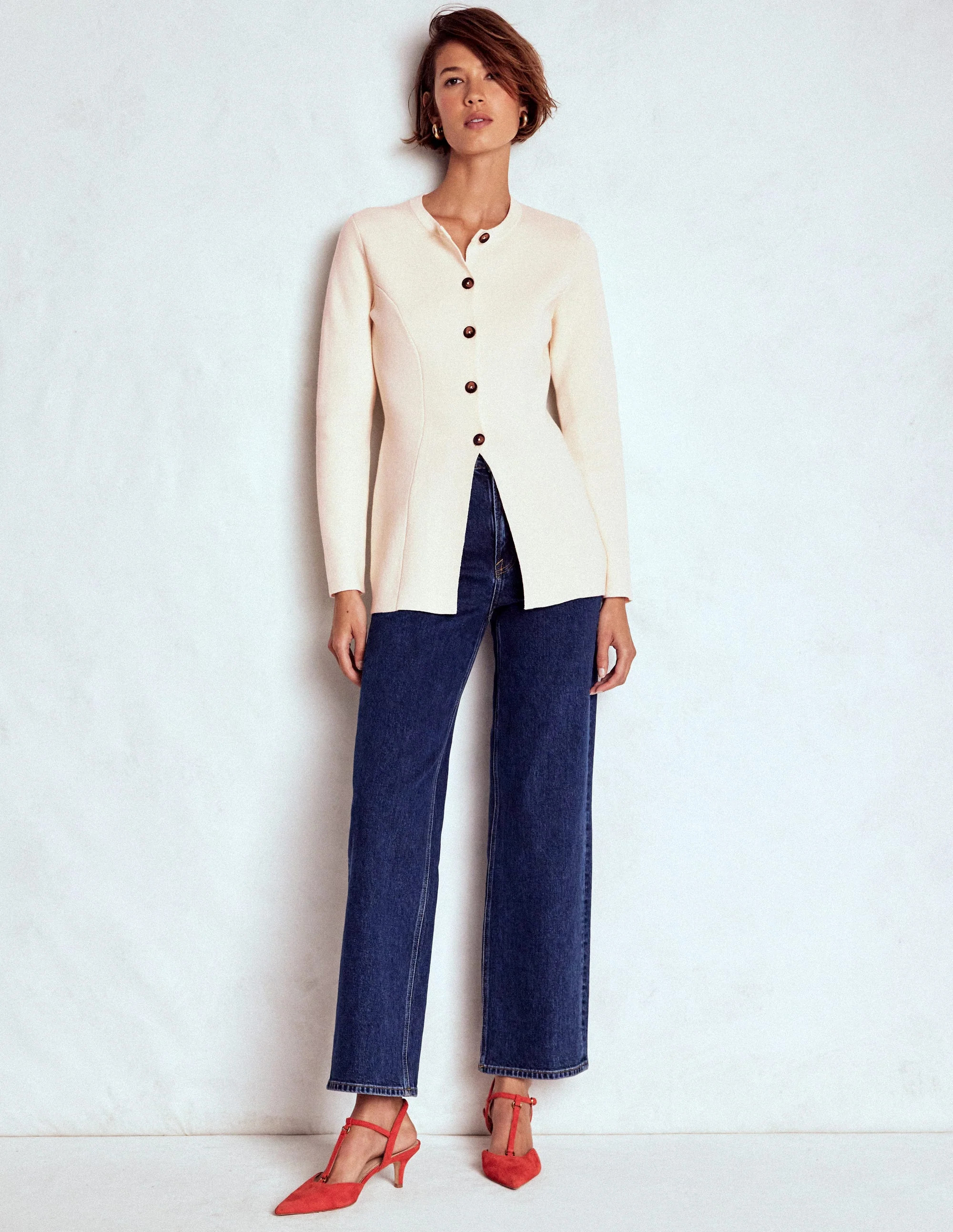 Joanna Fitted Knitted Jacket-Warm Ivory | Boden (US)