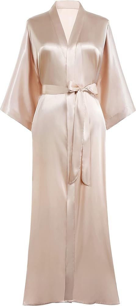 PRODESIGN Satin Kimono Robe Women Long Silky Kimono Bathrobe Sleepwear Wedding Bridesmaid Robe | Amazon (US)