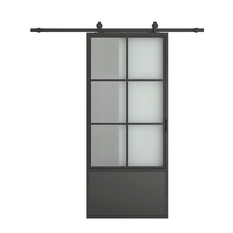 Glass and Metal Barn Door with Installation Hardware Kit | Wayfair North America