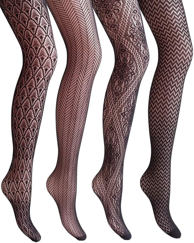 VERO MONTE Women Patterned Fishnet Tights Black Fishnets Net Stockings Pantyhose | Amazon (US)
