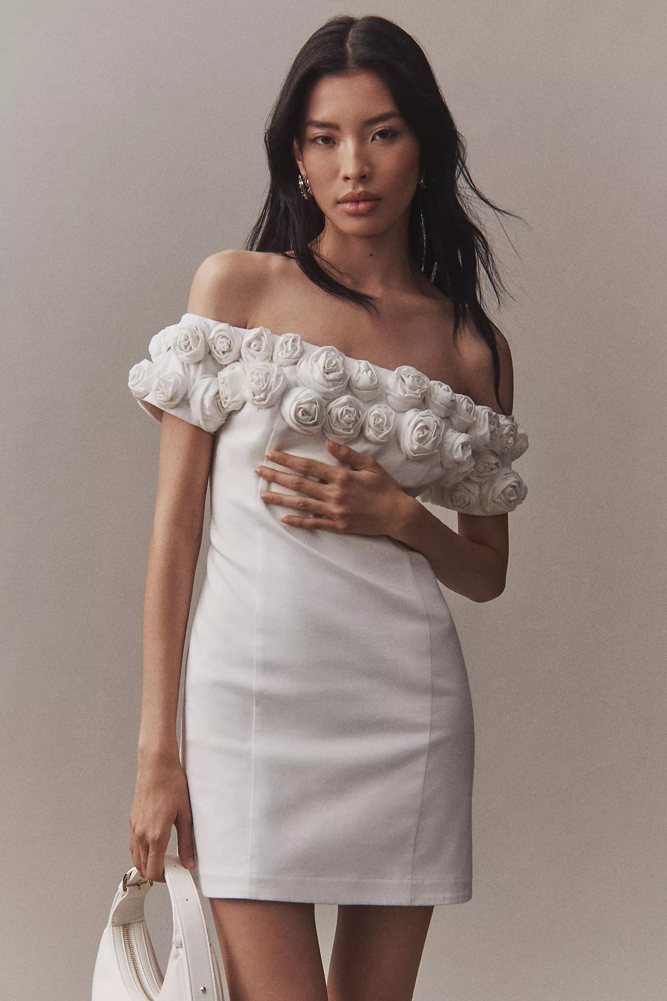 BHLDN Off-The-Shoulder Rosette Mini Dress | Anthropologie (US)