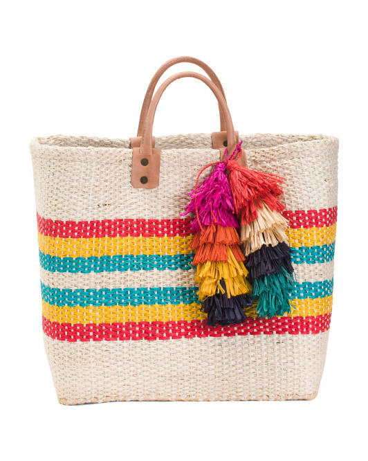 La Paz Handmade Crocheted Raffia Tote With Tassel | TJ Maxx