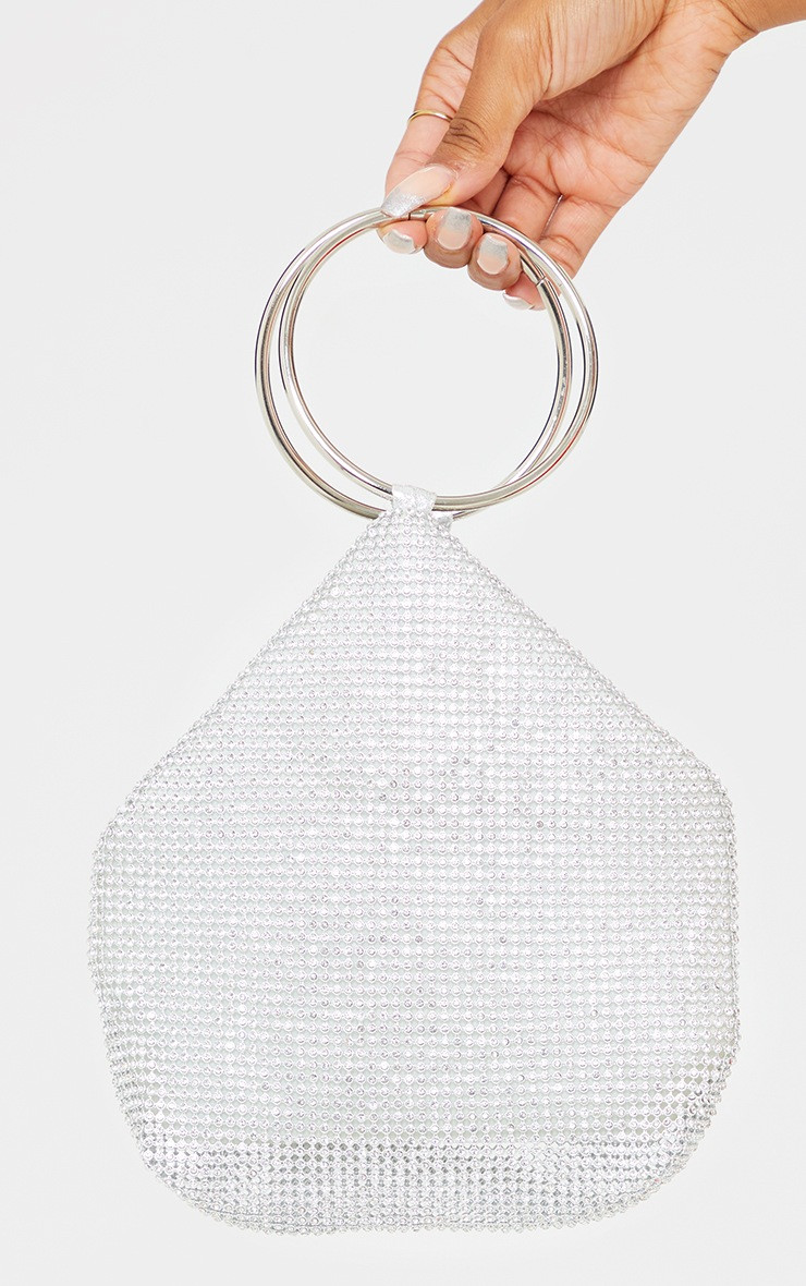 Silver Round Handle Diamante Chainmail Grab Bag | PrettyLittleThing US