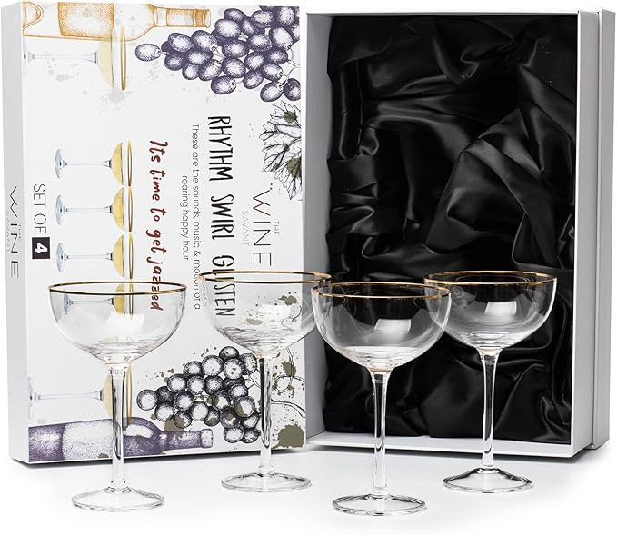 The Wine Savant Gold Rim Glasses 7 oz, Set of 4 Gold Rim Classic Manhattan Glasses For Martini, C... | Amazon (US)