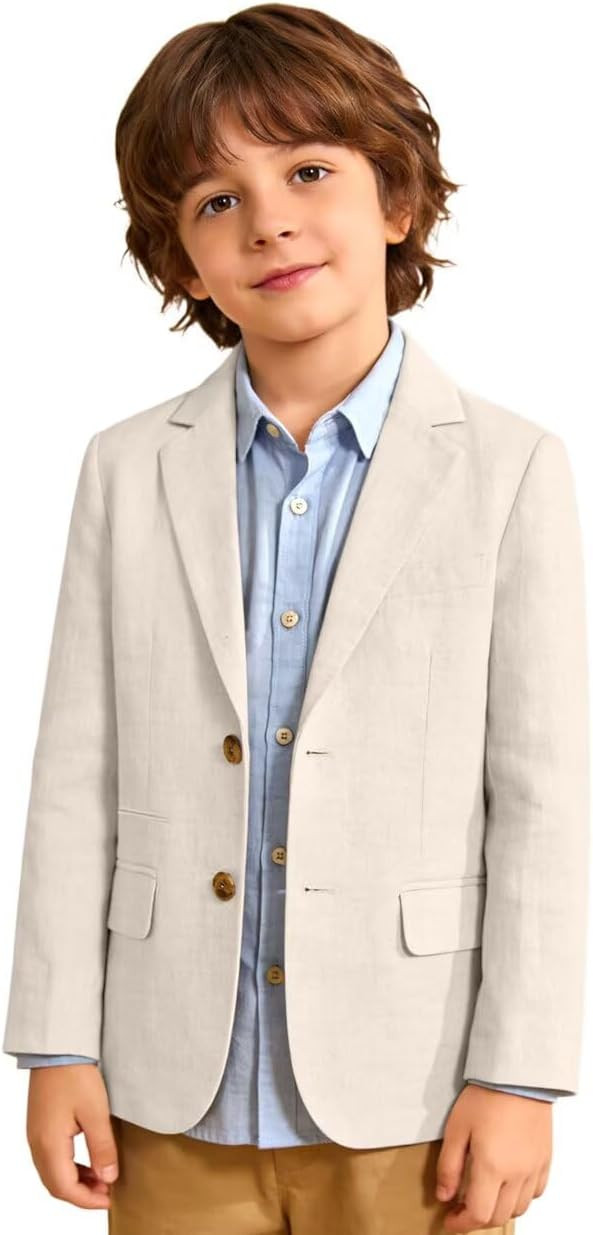 ROZU Boys Linen Suit Jacket Summer Casual Sport Coats Wedding Guest Outfit Linen Blazer for Boy S... | Amazon (US)