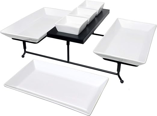 The Most Versatile 3 Tier Serving Tray. Collapsible Metal Stand with 3 Plates & 3 Bowls on Black ... | Amazon (US)