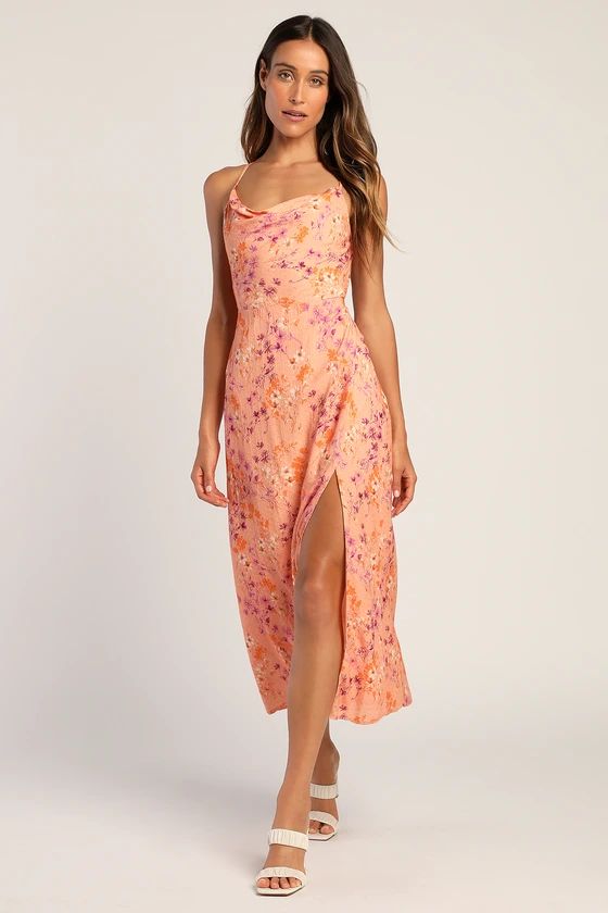 Loving the Look Coral Floral Print Backless Cowl Maxi Dress | Lulus (US)
