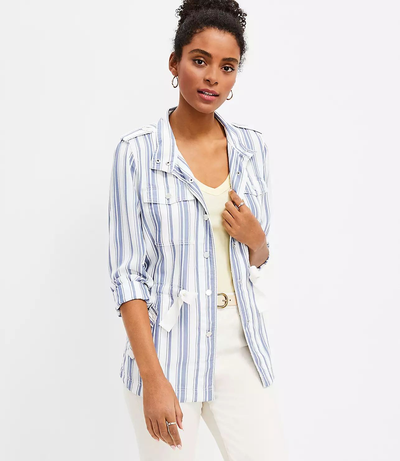 Striped Drawstring Utility Jacket | LOFT