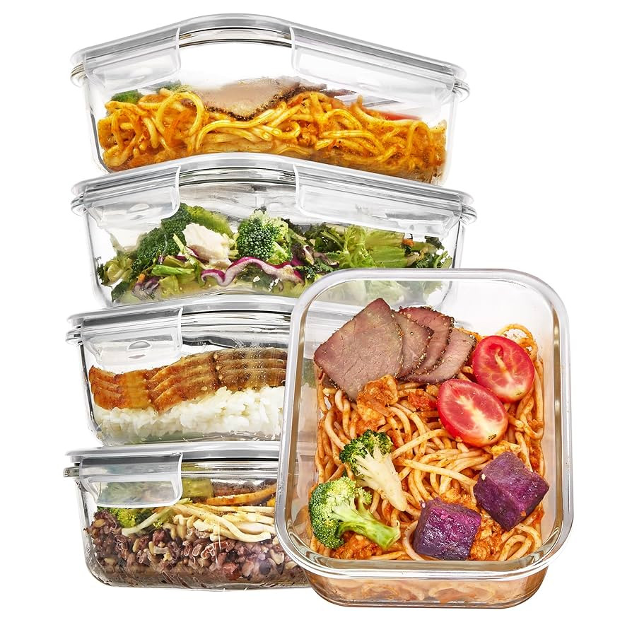 Vtopmart 5 Pack 35oz Glass Food Storage Containers with Lids, Meal Prep Containers, Airtight Reus... | Amazon (US)