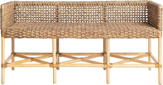 Woven Rattan and Bamboo Entryway Bench 57.9" l X 21.7" w 28.7" h Brown Solid Wood | Amazon (US)