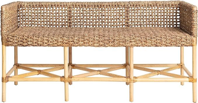 Woven Rattan and Bamboo Entryway Bench 57.9" l X 21.7" w 28.7" h Brown Solid Wood | Amazon (US)