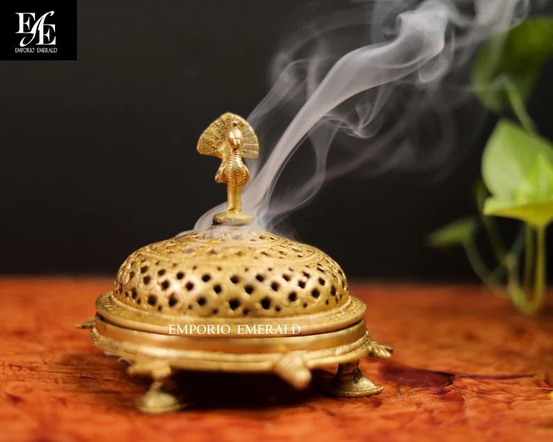 Brass Incense holder Circular Round Incense Burner Brass Dhoop Box Diya, Lamp Brass Dhoopdani Eng... | Etsy (CAD)