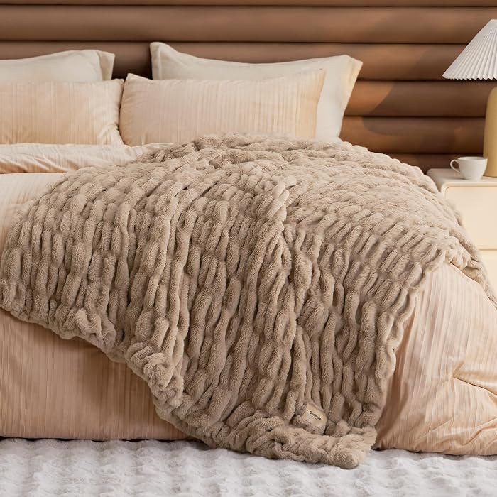 Bedsure Soft Double-Sided Faux Fur Throw Blanket, Light Brown, 50"x60" | Amazon (US)