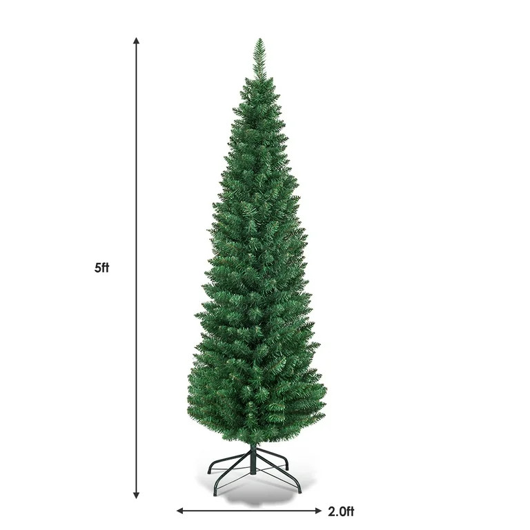 Costway 5Ft PVC Artificial Pencil Christmas Tree Slim Stand Green | Walmart (US)