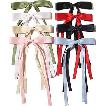 LFOUVRE Bow Hair Clips for Women, 8pcs Hair Bow Clips for Girls, Hair Ribbon Hair Bows with Long ... | Amazon (US)