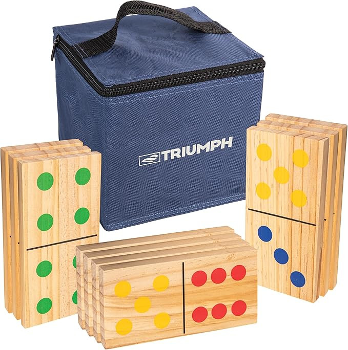 Triumph 28-Piece Wood Lawn Outdoor Large-Format Domino Set Includes Storage Carry Bag | Amazon (US)