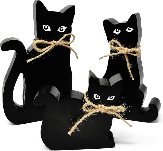 Gift Boutique 3 Halloween Cat Wooden Table Decorations Centerpiece Block 3 Sizes Black Cats Tiere... | Amazon (US)