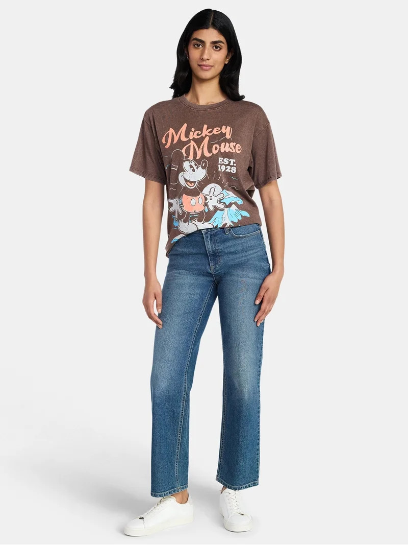 Mickey Mouse Women's Washed Graphic Tee with Short Sleeves, Sizses XXS-XXL | Walmart (US)