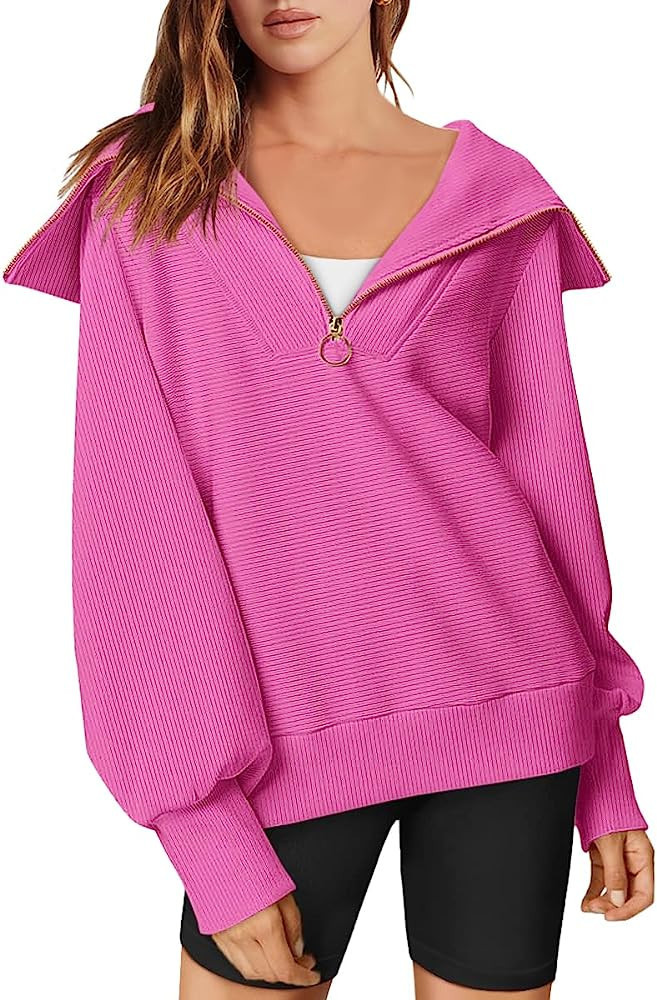 ANRABESS Womens 2023 Fall Fashion Oversized Quarter Zip Pullover Sweatshirts Hoodie for Teen Girl... | Amazon (US)