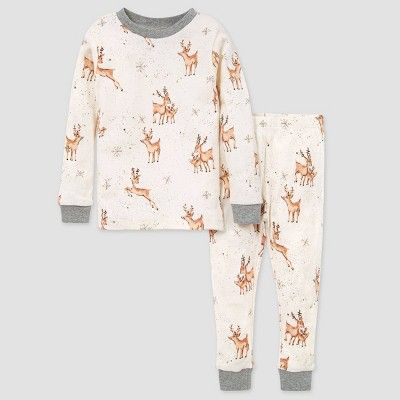 Burt's Bees Baby® Toddler Organic Cotton Deer Pajama Set - Green/Gray | Target