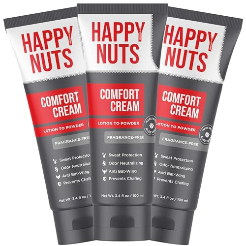 Happy Nuts Comfort Cream Deodorant For Men: Anti-Chafing Sweat Defense, Odor Control, Aluminum-Free Mens Deodorant & Hygiene Products for Men's Private Parts (3 PACK - UNSCENTED) | Amazon (US)