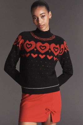 Maeve Mock-Neck Metallic Heart Icon Sweater | Anthropologie (US)