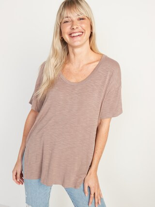 Oversized Luxe Voop-Neck Tunic T-Shirt for Women | Old Navy (US)