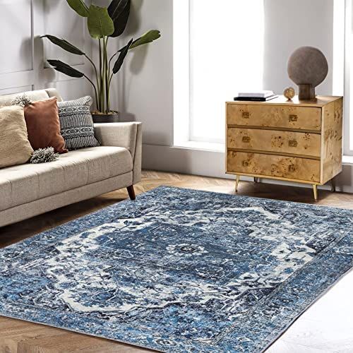 ROYHOME 8x10 Washable Rug for Living Room Foldable Distressed Carpet Floral Print Vintage Area Ru... | Amazon (US)