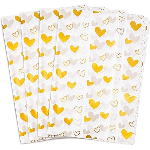 MR FIVE White with Metallic Gold Heart Tissue, 20" x 28", Gold Heart Design for Gift Bags, Birthd... | Amazon (US)