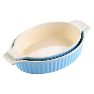 MALACASA 2-Piece Blue Oval Porcelain Bakeware Set 12.75 in. and 14.5 in. Baking Dish BAKE.BAKE-03... | The Home Depot