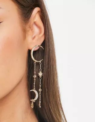 ASOS DESIGN drop earrings with celestial crystal design in gold tone | ASOS (Global)