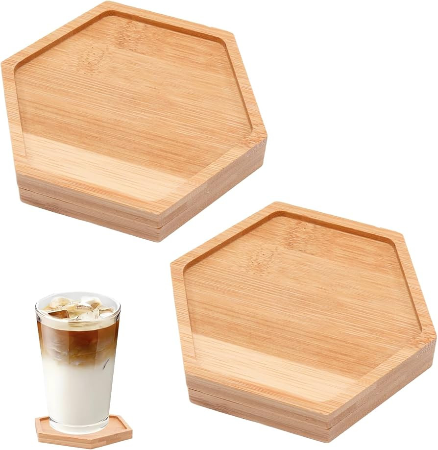 4 PSC Hexagon Bamboo Coasters for Crafts, 4.13 Inch Drink Coasters for Coffee Table, Drinking Cup... | Amazon (US)