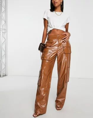 AFRM Sigmund faux leather cargo pants in tan | ASOS (Global)