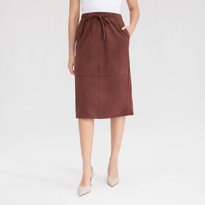 Women's Faux Suede Drawstring Midi A-Line Skirt - A New Day™ Dark Brown S | Target