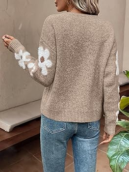SHENHE Women's Floral Pattern Crewneck Long Sleeve Drop Shoulder Sweaters Pullover Tops | Amazon (US)