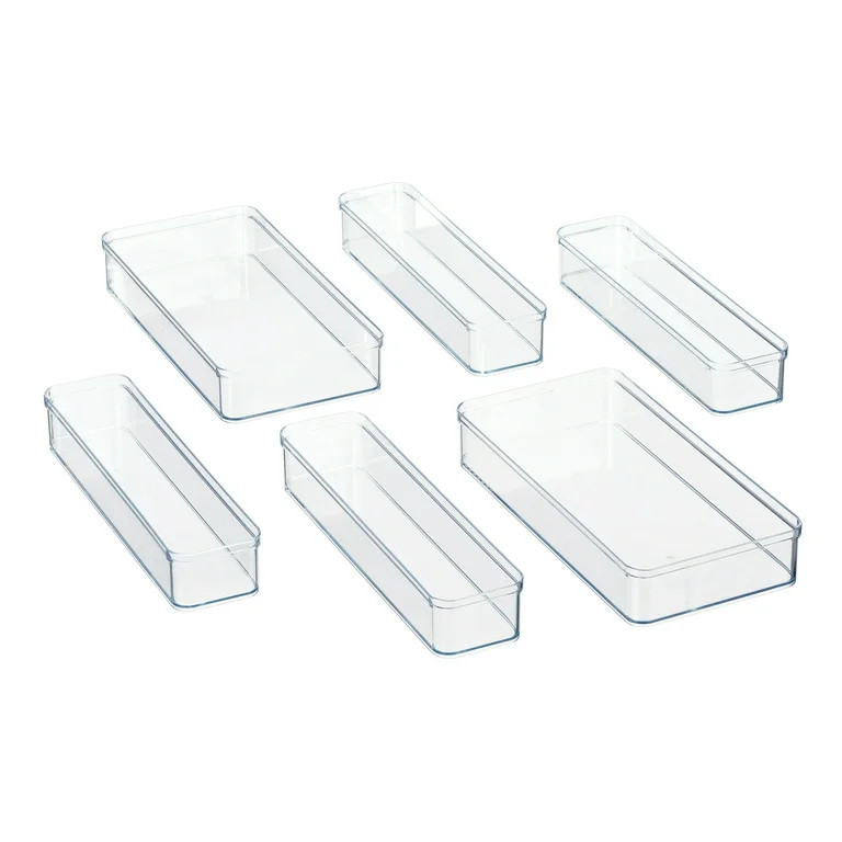 Mainstays 6-Piece Clear Plastic Drawer Organizer Set, Stackable Storage Bins | Walmart (US)