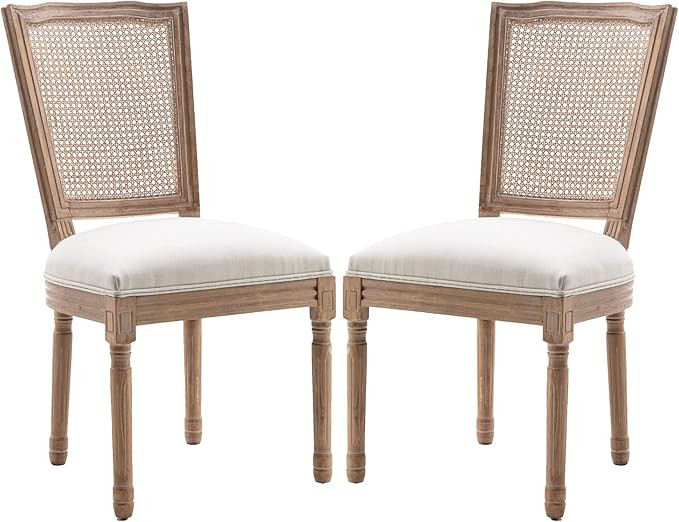 civama Dining Chairs Set of 2 French Country, Farmhouse Fabric Upholstered Chair with Rattan Squa... | Amazon (US)