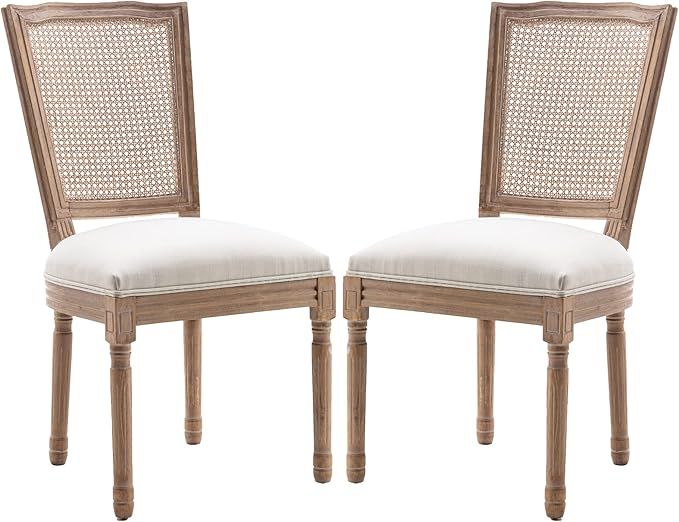 civama Dining Chairs Set of 2 French Country, Farmhouse Fabric Upholstered Chair with Rattan Squa... | Amazon (US)