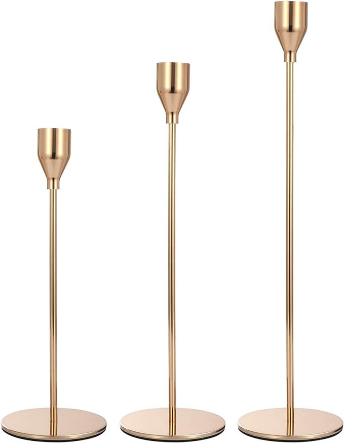 Anndason Set of 3 Pink Gold Candlestick Holders Pink Gold Candle Holder Taper Candle Holders Cand... | Amazon (US)