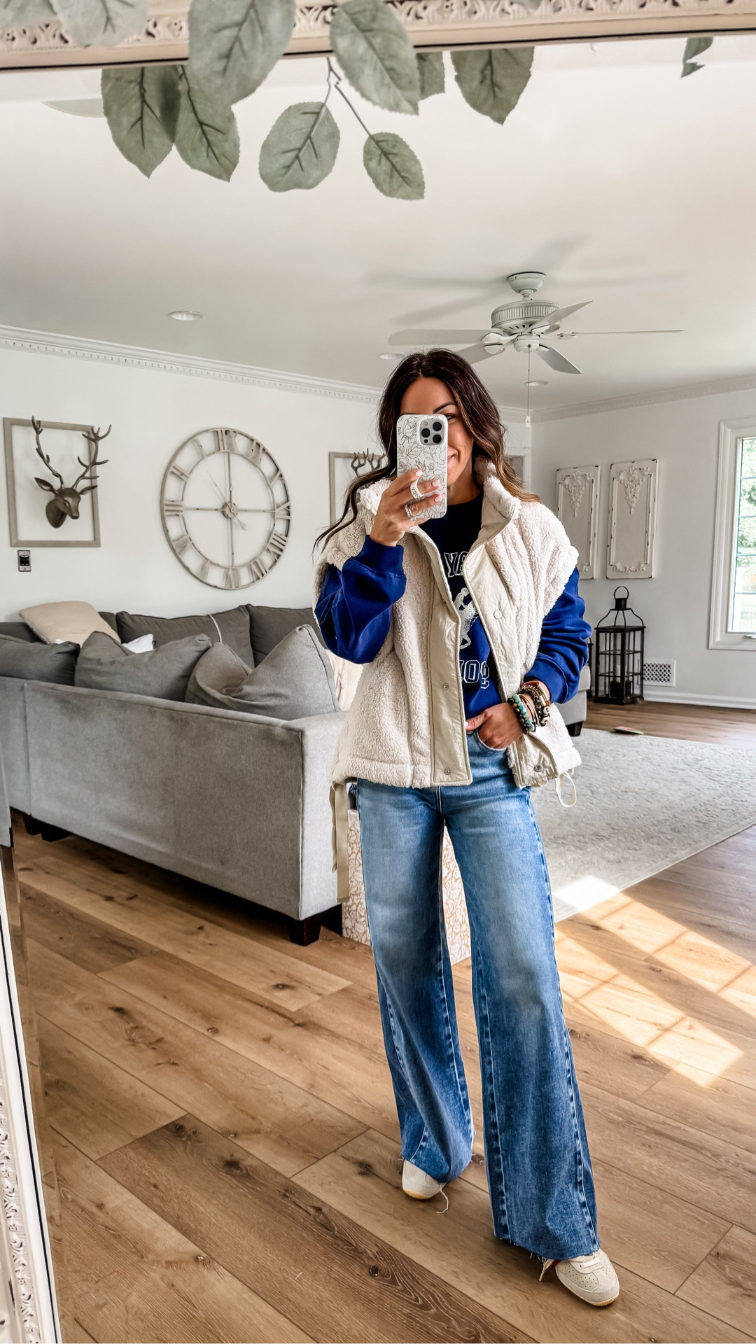 Vest XS. Sweatshirt small. Jeans 25. I cut them.

#LTKOver40 #LTKPetite