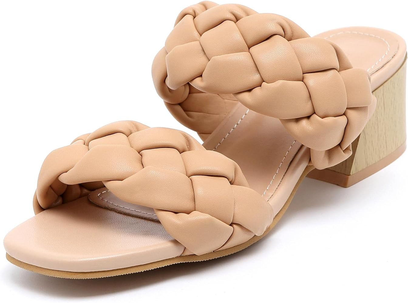 Women Braided Heeled Sandals Low Block Heels Mules Open Toe Ankle Strap Sandals Square Toe Two Braid | Amazon (US)