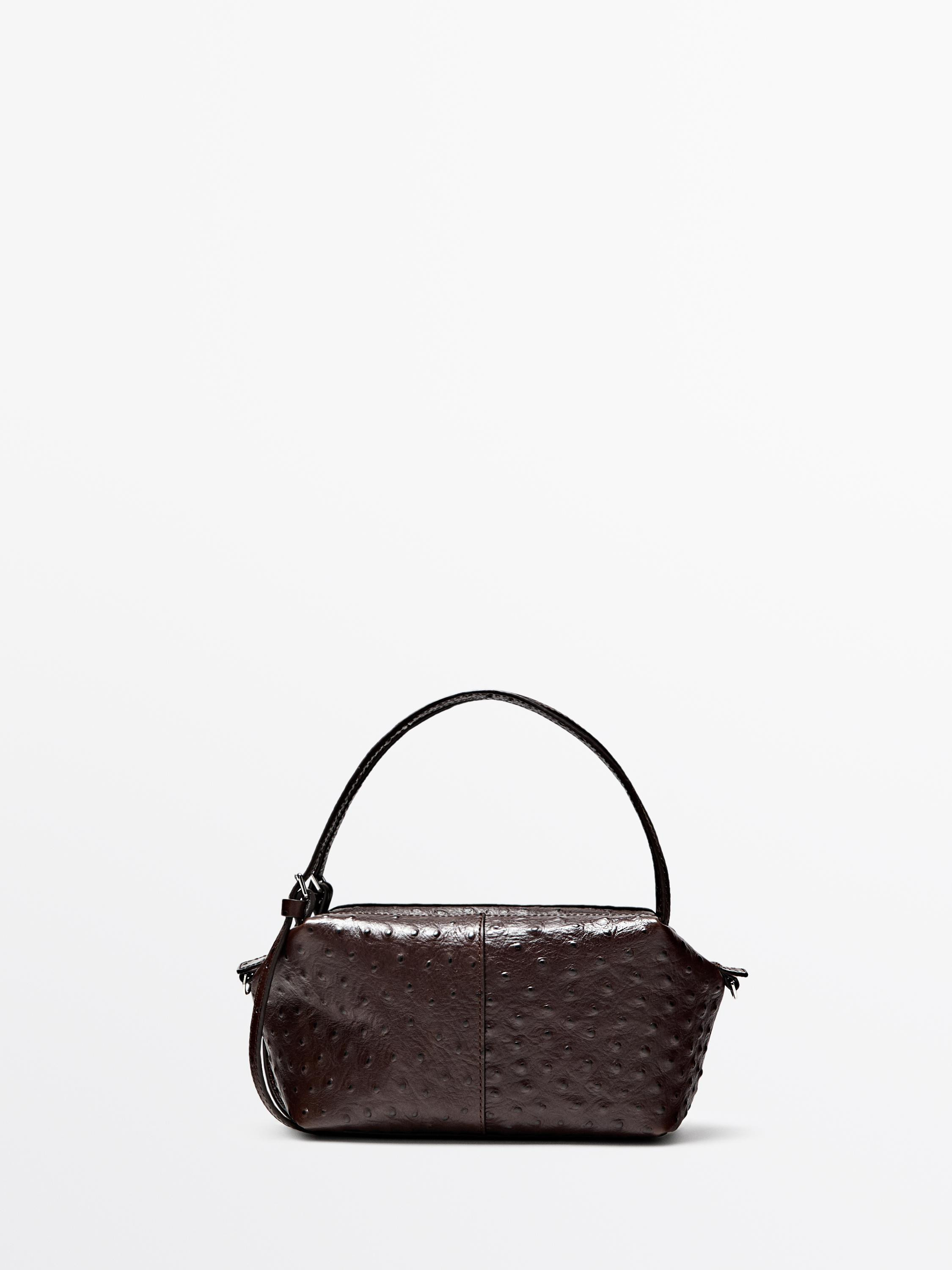 Textured leather mini satchel bag | Massimo Dutti UK