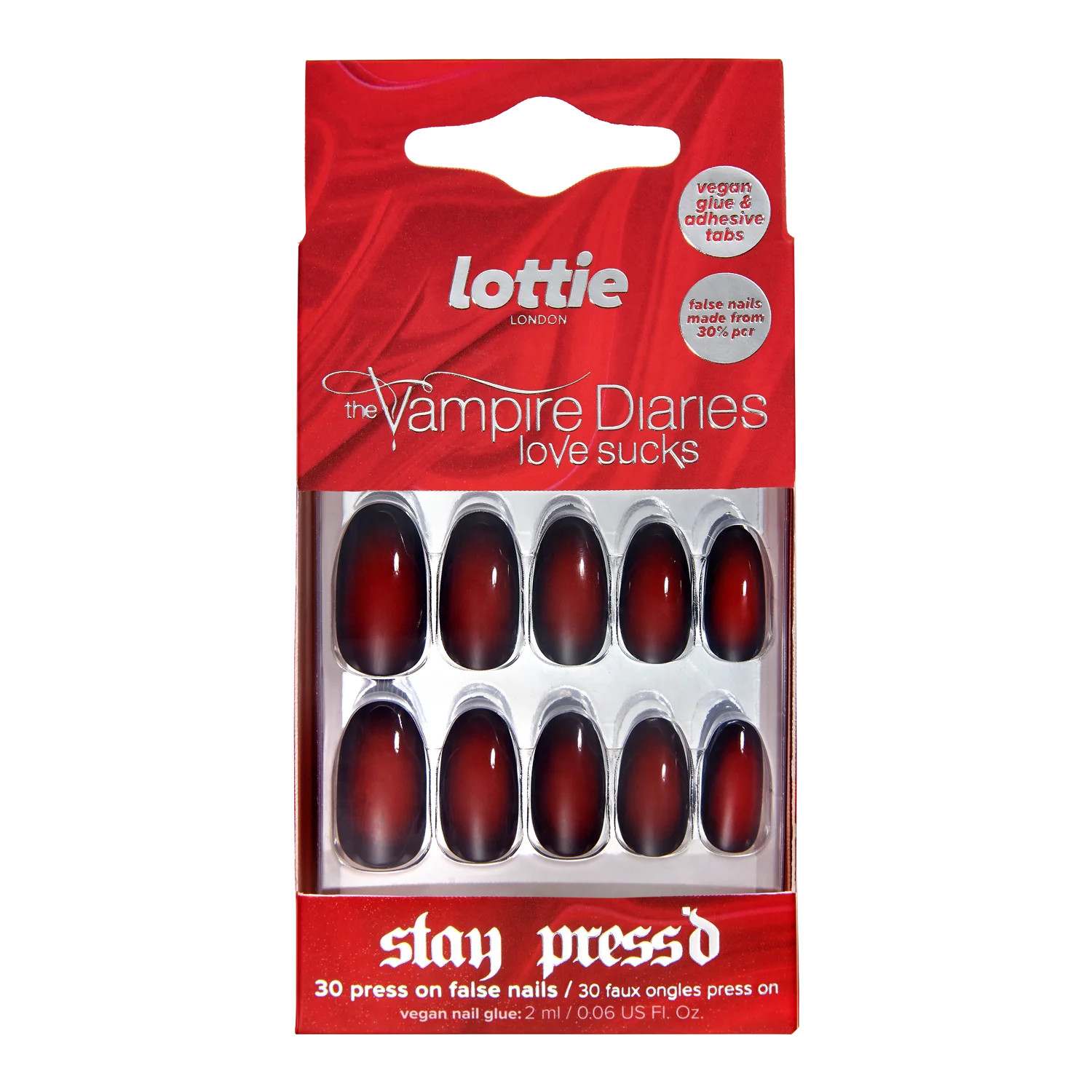 The Vampire Diaries x Lottie London Stay Press'd, Press On Nail Set, Almond, Deadly, 30 nails | Walmart (US)