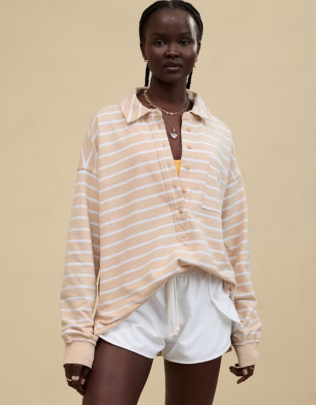 Aerie Take It Easy Popover Polo Sweatshirt | Aerie