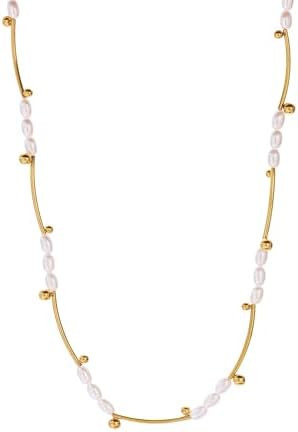 Gold Pearl Necklace for Women 18K Gold Plated Trendy Elegant Dainty Necklace Cute Pearl Delicate ... | Amazon (US)