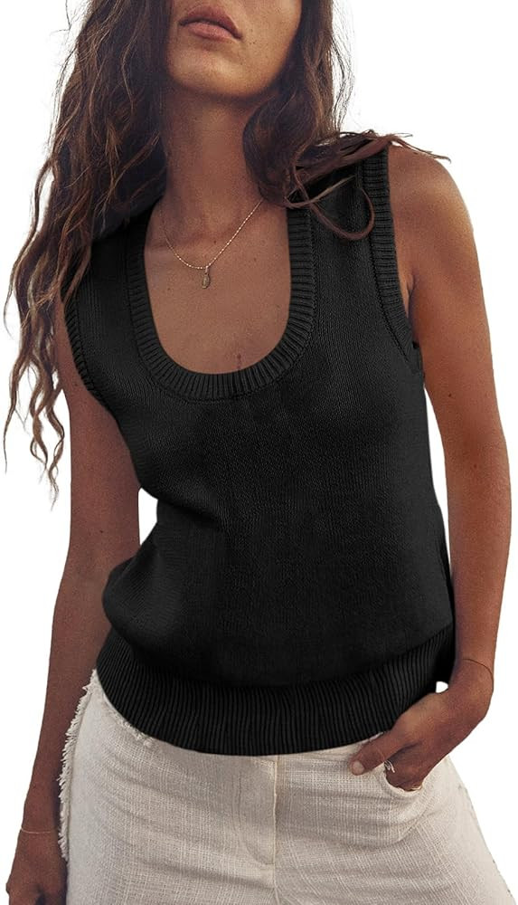 Saodimallsu Womens Summer Sweater Vest Sleeveless Ribbed Knit Tank Tops Going Out Casual Basic Sc... | Amazon (US)