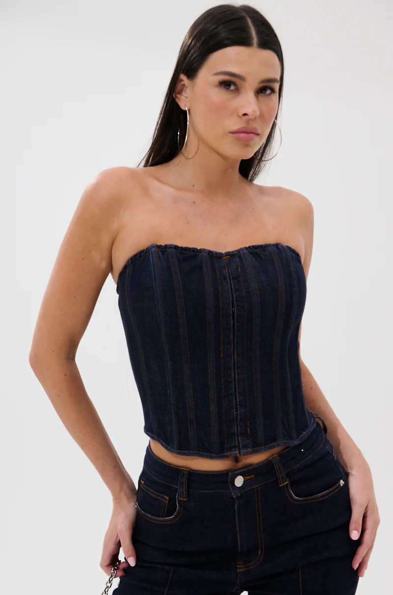 GIVE IT TO ME BABY DENIM CORSET | AKIRA