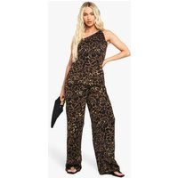 Womens Leopard Print Chiffon Wide Leg Jumpsuit - Brown - 14, Brown | Boohoo.com (UK & IE)