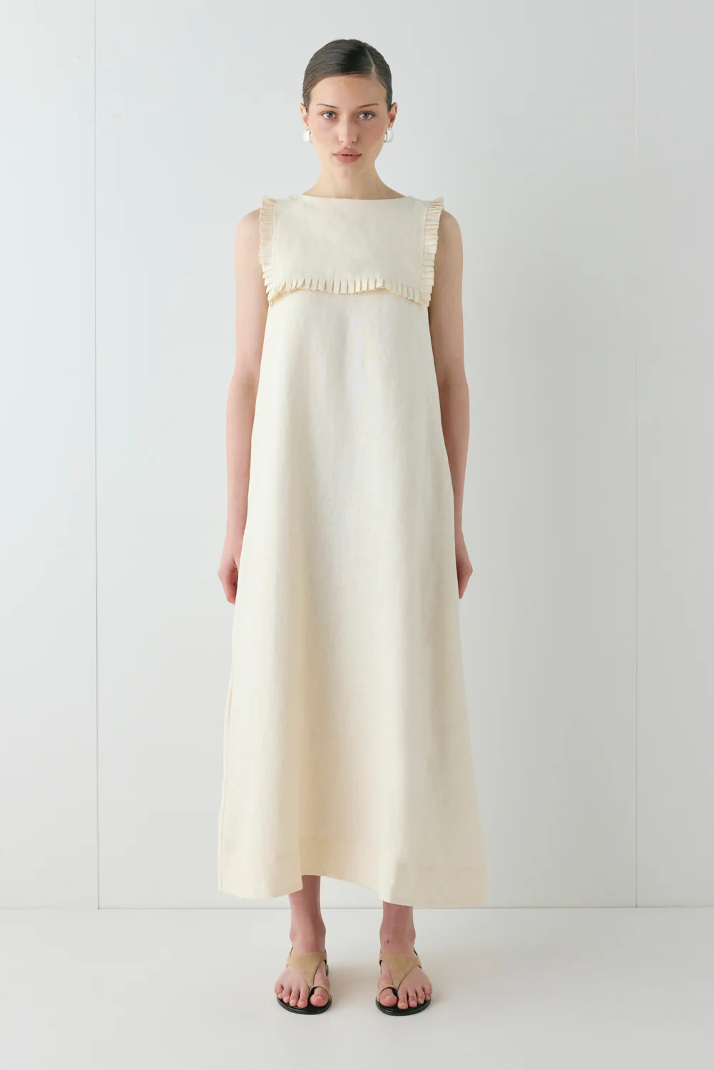 Maggie Linen Midi Dress Cream | VRG Grl