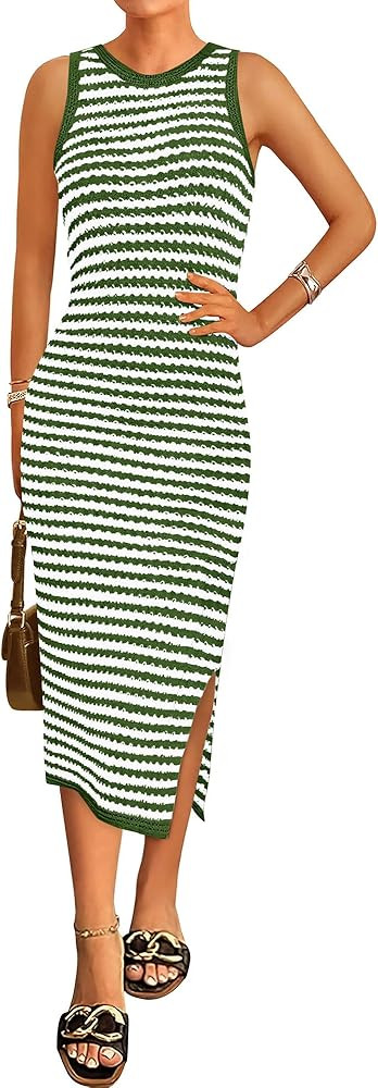 Zenlonr Women's Sleeveless Summer Dresses 2025 Casual Crochet Knit Sundress Striped Long Tank Dre... | Amazon (US)